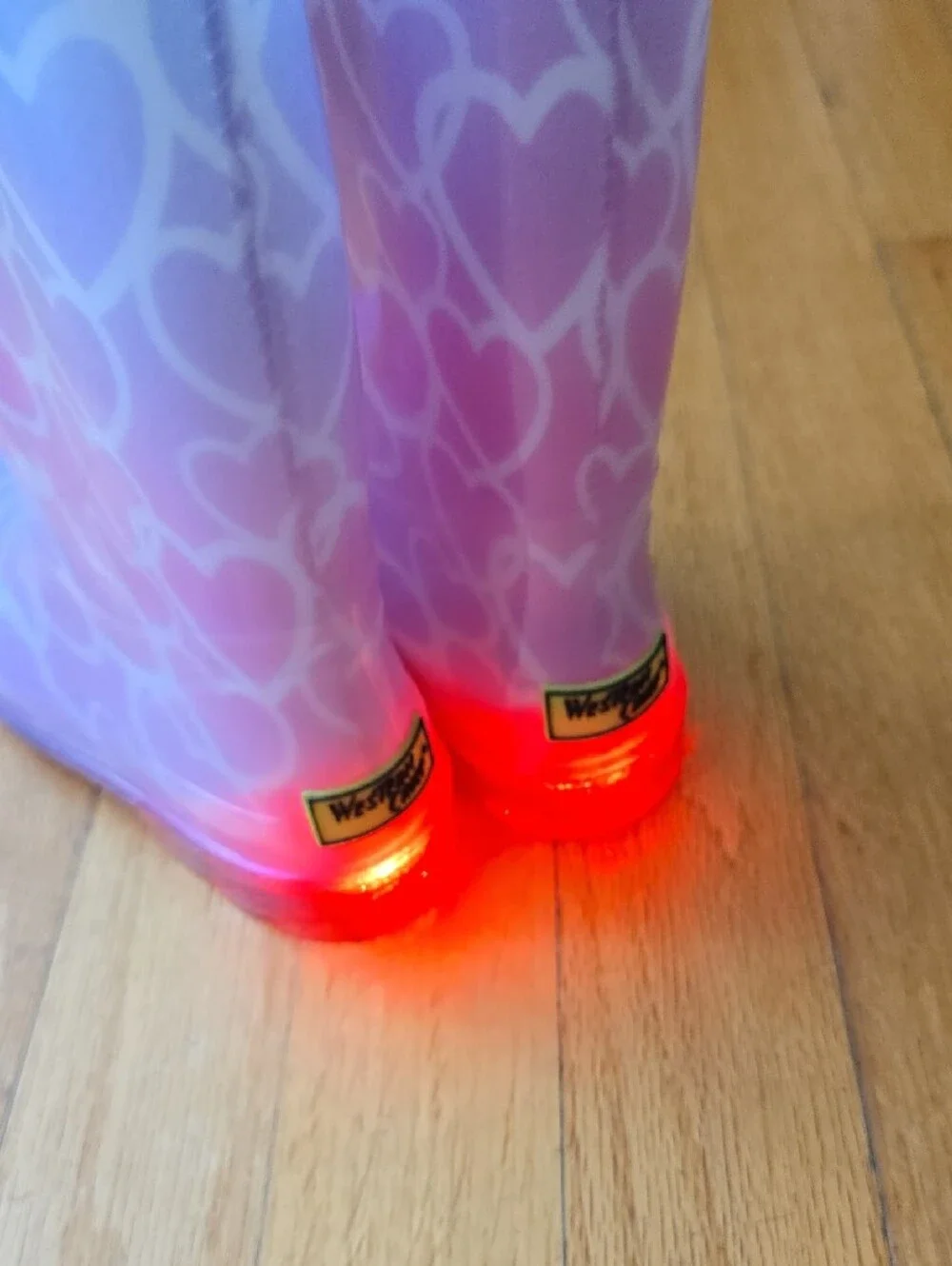 Western Chief Pink and Purple Heart Pattern Kids Rain Boots with Glitter Handles